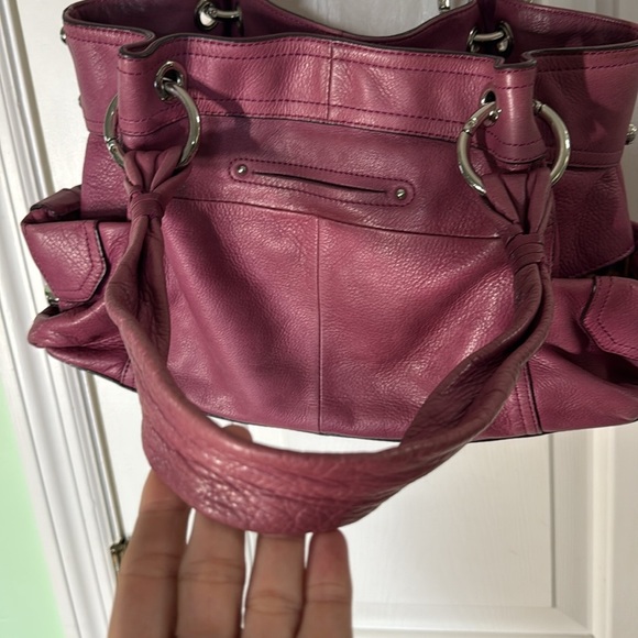 B Makowsky Mauve/Burgundy Large Soft Supple Pebbled Leather Shoulder Bag Purse - Picture 10 of 15